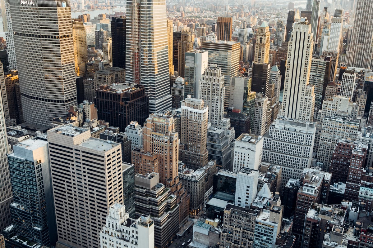 Residential and commerce buildings placed in downtown of megapolis